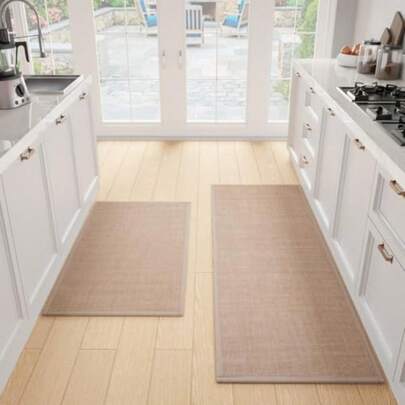 Kitchen Mat Set Of 2 PCS Cushioned Non Slip Rugs For Kitchen Floor Absorbent Runner Comfort Standing Mats Washable For Kitchen Office Home Camel 17.3"X47"+17.3"X30"
