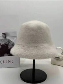 Rabbit Fur Bucket Hat For Women, Flattering, Warm, Versatile, Large Head Circumference, White Fluffy Plush, Suitable For Autumn/Winter Women Winter Clothes - Milky White - View 8