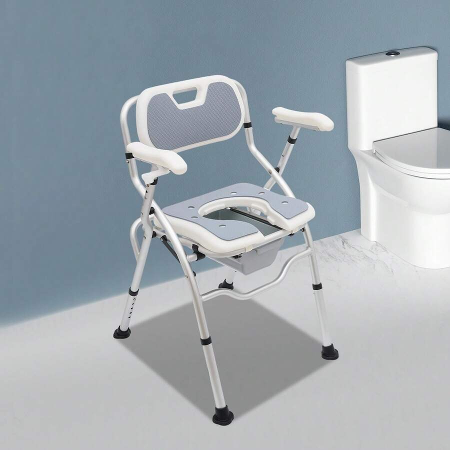 YUNRUX Height-Adjustable Shower Chair For Seniors, Bedside Dresser Chair With Armrests And Backrest, Dresser & Shower Chairs - A - View 1