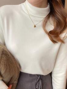 270克秋冬季保暖高领长袖打底衫，保暖、修身、纯色、白色、百搭