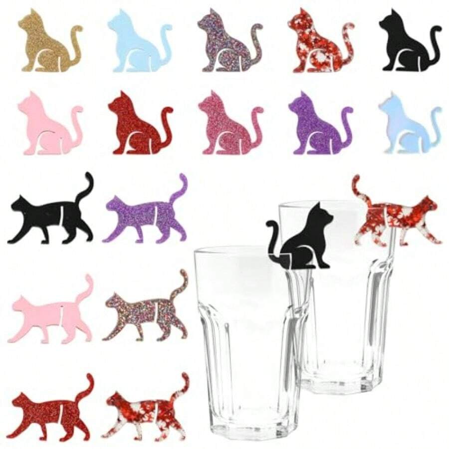 DKitBeads 32Pcs Cat Drink Markers Acrylic Wine Glass Charms Kitten Animal Label Mug Cup Drink Tags For Birthday Wedding Tasting Party Decor - như hình ảnh - Xem 1