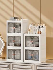 1pc Makeup Storage Box, Foldable Double Door Desktop, Multi-Layer Stationery Shelf, Household Skincare Storage Cabinet,Makeup Bag,Travel Essential - Multicolor - View 1