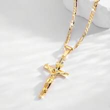 14K Gold Leaf Jesus Cross Pendant Necklace - Vintage Style, Smooth Charm Jewelry For Men, Ideal For Prayer And Holiday Greetings, Everyday Jewelry|Elegant Pendant|Durable Chain, Jesus Necklace - vòng cổ - Xem 7