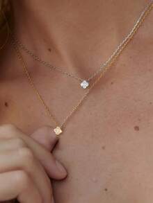 S925纯银四叶草项链，女士日常佩戴精致项链，时尚银项链，女士吊坠项链，银质细链项链，金项链 - 四葉草 - 查看 2