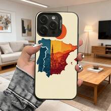 Cubierta de teléfono con diseño de mapa de España en colores azul amarillo y rojo con silueta de catedral y sol estampado para uso diario en casa o viajes Aplicable a teléfonos Apple y Galaxy. - Blanco - Ver 3