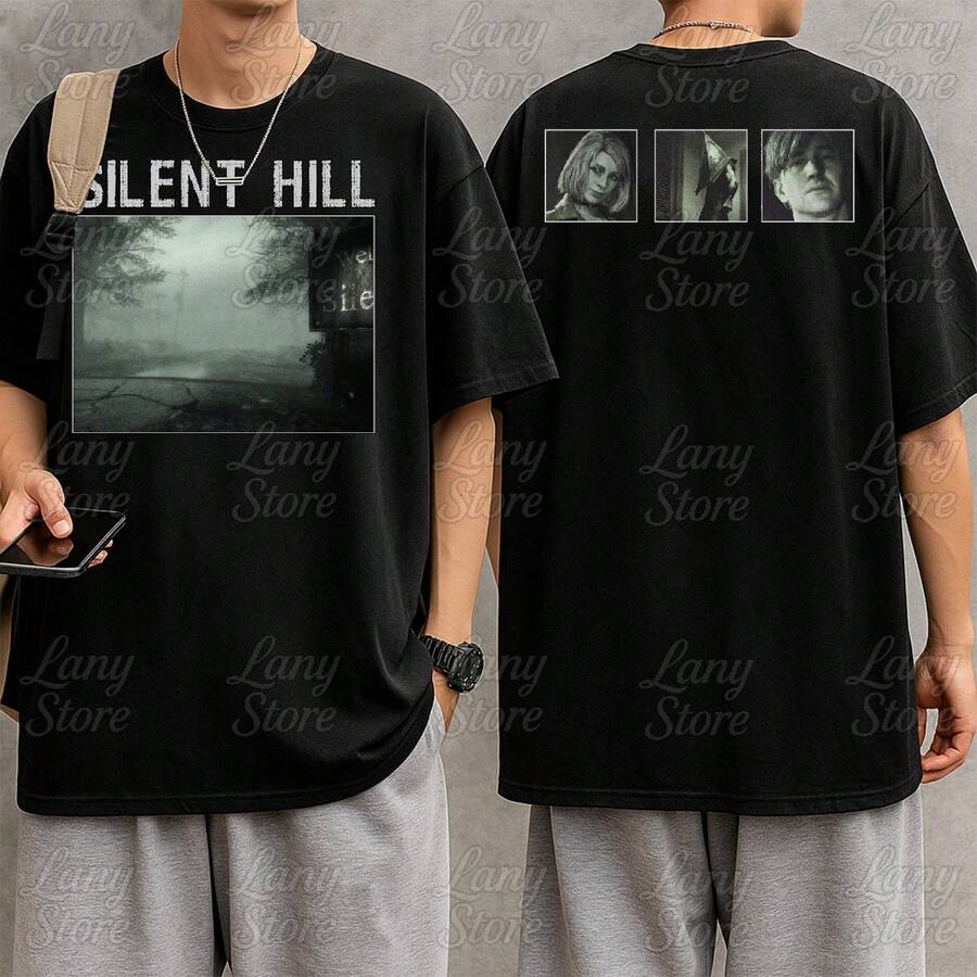 Silent Hill T-Shirt - Video Game, Electronic Game, Fiction, Horror, Fear, Geek, Unisex, Men's/Women's, 100% Cotton, Top Premium Streetwear, New Release, Immediate Shipping, Various Colors!! Plus Size - 黑色字元 - 查看 1