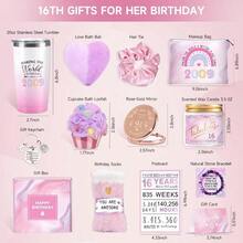 DSweet 16 Gifts For Girls 16th Birthday Gifts For Girls Sweet 16 Year Old Gift For Girl Pink 14 PCS Fabulous 16th Birthday Party Decorations For Sister Daughter Niece Granddaughter - 粉色 - 查看 2