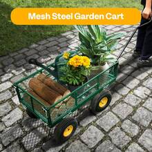 Heavy Duty 880 Lbs Capacity Mesh Steel Garden Cart Folding Utility Wagon With Removable Sides And 4.10/3.50-4" Wheels 10 Inch Tire(Green) - 綠色 - 查看 7