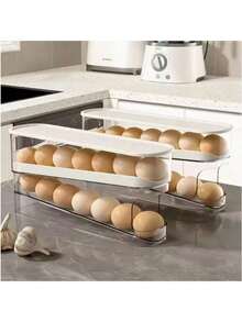 Organizator de ouă cu 2 niveluri - Suport de depozitare pentru frigider, din plastic, care economisește spațiu, cu design transparent pentru acces facil la ouă și prevenirea spargerii, suport tip scară, suport pentru ouă pentru frigider - Multicolor - Vizualizare 3