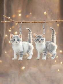 1 Paar charmante, süße Katzen Acryl Anhänger Ohrringe, cartoonistisch personalisierter Stil, geeignet für Lässig Dekoration und Party Dekoration, ideales Geschenk für Freunde zu Weihnachten und Thanksgiving - Verschiedenfarbig - Übersicht 11