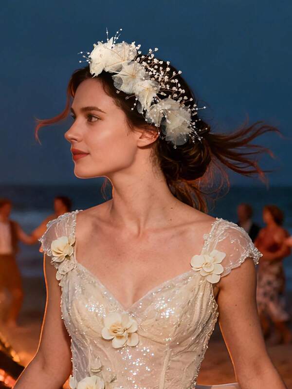 1pc Vintage Floral Headband, Bridal Flower Crown Headpiece For Holiday, Wedding, Birthday Party, Travel, Photography, Christmas, Valentine's Day Gift