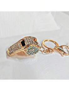 1个镶钻裁判哨钥匙扣，可作包饰、吊坠、钥匙圈、体育赛事奖品 - 金色 - 查看 2