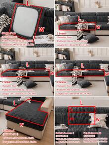 1 Vỏ bọc đệm ghế sofa bằng nhung mềm Jacquard dày ấm áp chống trượt, kiểu dáng mềm mại, thân thiện với làn da, chống thú cưng, vải bọc ghế sofa co giãn, chống trầy xước mùa thu/đông, phù hợp cho ghế sofa kết hợp hình chữ L và ghế sofa 1/2/3/4 chỗ ngồi (Bán riêng lẻ) - Màu xám đen - Xem 5