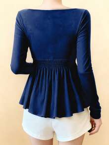 Autumn Square Neck Long Sleeve Milkmaid Tops Preppy Cute Babydoll T-Shirt Y2k Cottage Aesthetic Vintage Pullover Tees Women - 藍色 - 查看 6