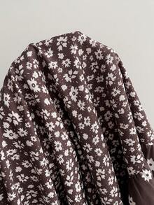 Rusttydustty 波西米亚风花卉拼接蕾丝V领荷叶边长裙，休闲度假装，优雅浪漫连衣裙，新年派对礼服 - 棕色 - 查看 7