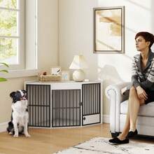 PawHut Dog Crate, Small And Medium Dog Kennel, Pet Box, Feeding Door, MDF, Metal, White (On Site) - 1 - View 2