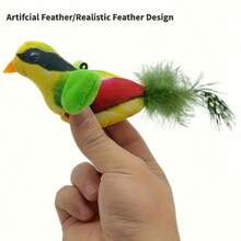 Interactive Realistic Flying Bird Cat Toy - No Battery Required, Plush Prey Simulation, Suitable For Indoor Play - Lifelike Yellow-Headed Green Feathers, Battery-Free - Suitable For Kittens, Adult Cats And All Breeds And Ages - Promotes Natural Hunting Instinct