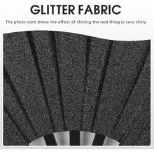 13 Inch Glitter Large Rave Folding Clack Hand Fan With Holster MenWomen Handheld Fan EDM, Festival, Club, Party, Line Dancing, Gold - màu đen - Xem 5