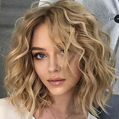 1pc Women's Short Curly Wig, Fashionable Ombre Golden Top, Heat Resistant High Density Polyester, Rose Cap, 100% Density, Jerry Curl, Unisex, All Ethnicities