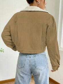 Women's Casual Elegant Wool Collar Jacket, Women's Solid Color Wool Collar Shirt Jacket, Suitable For Daily Outings, Commuting, Office, Birthday Party, Back To School, Party, Travel, Airport Outfit