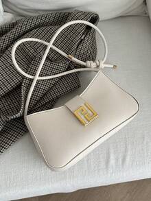 Vintage Crocodile Embossed Shoulder Bag, Women's PU Leather Underarm Bag, Fashion Designer Handbag - White - View 5