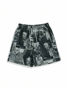 男士黑色印花短裤，时尚百搭休闲迷彩短裤，街头风，轻盈透气，夏季必备