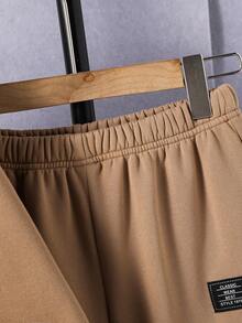 Young Boy Letter Pattern Embossed Warm Hoodie And Sweatpants Set