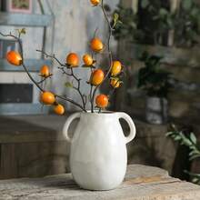White Ceramic Vase With 2 Handles Modern Farmhouse Vase For Home Decor Rustic Terracotta Vase Decorative Pottery Flower Vase Clay Samll Vase Centerpieces For Dining Table 7 Inch Tall - DoubleHandleWhite - View 2