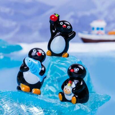 迷你企鹅雕像，可爱小企鹅摆件，树脂动物模型，适用于装饰花园、户外空间、盆栽植物、水族箱、家居和车辆，DIY配件，理想的小礼物，适用于桌面、汽车、节日装饰 - 室内/室外动物雕像，造型生动，光泽亮丽，企鹅礼物