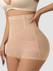 A Women's Solid Color Buttoned High Waisted Shapewear, Hip Shapewear, High Waisted Leggings, Shorts, And Hip Lifting Shapewear - Apricot - View 7