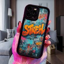 Fundas de teléfono transparentes y modernas,Cubierta de teléfono con diseño de grafiti colorido estampado con texto STREH para uso diario en interiores y exteriores Aplicable a teléfonos Apple y Galaxy - Blanco - Ver 4