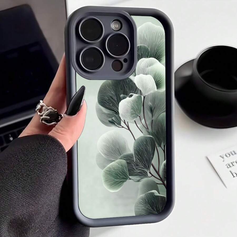 Cubierta de telefono con borde negro y diseño floral en tonos verdes para iPhone 14 Pro Max elegante y moderna ideal para uso diario y ocasiones formales - Burdeos - Ver 1