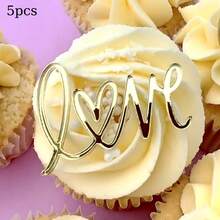 5个/10个/20个金色亚克力情人节蛋糕装饰摆件，求婚甜品桌心形装饰品 - 彩色 - 查看 37