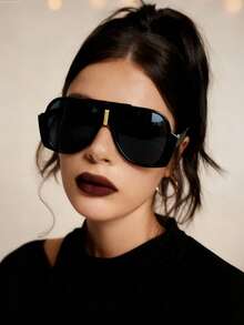 1 Pair Oversized Retro Personalized Fashion Glasses, Versatile Casual Women's Suitable For Daily Wear, Street Photography, Vacation Travel, Autumn/Winter Accessories - Black - View 4