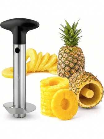 1pc Pineapple Corer Slicer Peeler Stainless Steel For Diced Fruit Rings All In One (Black)