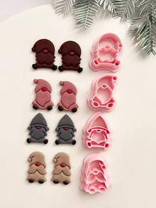 Bộ 4 khuôn cắt đất sét hình người lùn, 4 kiểu dáng dễ thương, dụng cụ thủ công tự làm khuyên tai, mặt dây chuyền và đồ trang sức bằng đất sét. - Hồng - Xem 3