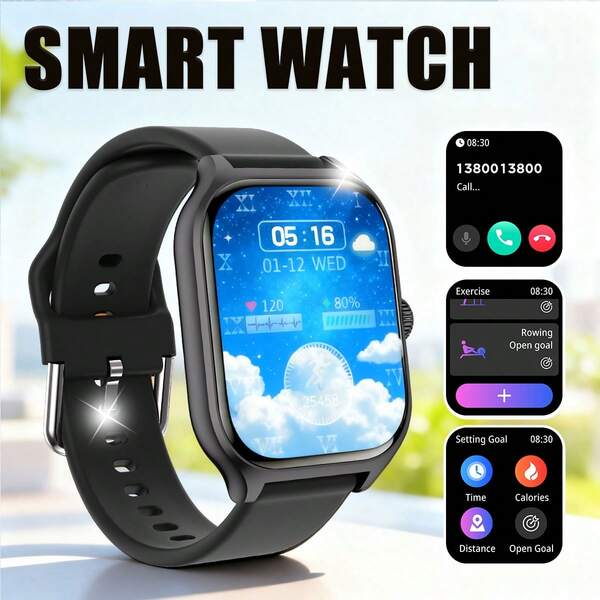 Promoção de Férias! 1 Peça Relógio Inteligente de Pulseira de Silicone Unissex com Tela Sensível ao Toque de Alta Definição de 2,01", com Recursos de Temperatura Corporal, Previsão do Tempo, Rastreamento Esportivo, Despertador, Exibição de Data, Lembrete de Chamada, Compatível com Sistemas Android e iOS, Adequado para Uso Diário, Presentes de Aniversário, Halloween, Natal