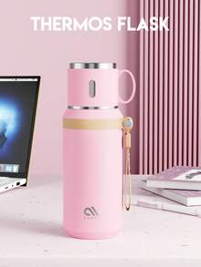 Meoky Bình nước giữ nhiệt bằng thép không gỉ 20oz (khoảng 950ml) nhẹ, có nắp và quai xách bằng dây thừng, thích hợp cho các hoạt động ngoài trời, đạp xe, leo núi, sử dụng tại văn phòng hoặc nhà, bình nước giữ nhiệt đa năng dùng được cho nhiều loại đồ uống. - Hồng - Xem 2