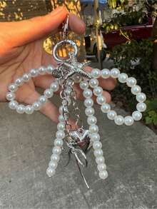男女皆宜的Y2K可爱串珠蝴蝶结吊坠，时尚心形大号包包挂件，银色心形旋转钩扣设计，弹簧扣，海星、蝴蝶结和心形元素手机挂饰钥匙扣，海星手机挂饰钥匙扣，优雅的女士配饰，包包配饰，派对和节日礼物，女大学生教师礼物，送给家人和朋友的新颖礼物 - 銀色 - 查看 3