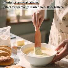 用于酸面团发酵、搅拌、刮取罐底的木制搅拌棒，长柄罐铲，柚木厨房用具套装，适用于烘焙和烹饪