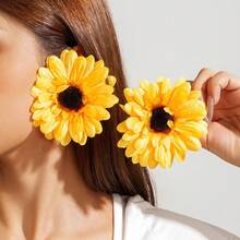 Cross-Border Fresh Sunflower Rose Large Flower Earrings For Photos Vacation Sweet Colorful Flower Earrings - 29625-耳-黃-1 - 查看 12