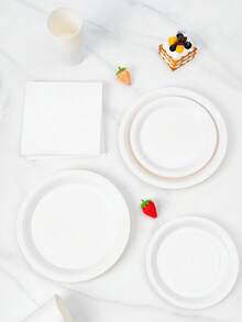8件套白色一次性餐盘、餐巾纸和杯子套装，派对用品，适合8位客人，一次性纸盘，派对餐具，适用于生日、婚礼、主题派对、家庭野餐 - 彩色 - 查看 5