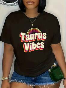 Camiseta Zodiacal Taurus para Mujer - Retro VIBES de TAURUS y Estampado de Símbolo de Toro Taurus, Corte Relajado H-Line de Manga Corta y Cuello Redondo, con Gráfico Astroológico Multicolor, Camiseta Casual para Todas las Estaciones para Atuendos de Temporada de Taurus, Ropa de Signo Zodiacal Lavable a Máquina - Negro - Ver 2