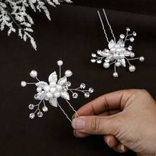 1pc Elegant Handmade Faux Pearl Flower U-Shaped Hair Clip, Versatile Bridal Hair Accessory Set Valentine's Day Accessories