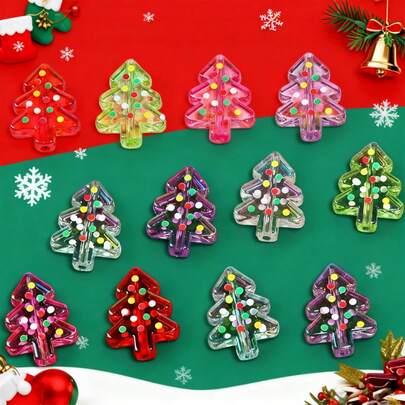 10pcs Christmas Tree Beads | Acrylic Double-Sided Polka Dot DIY Decorative Beads For Phone Chain, Pen, Key Chain, Accessories, Suitable For Daily Wear And Christmas Celebrations, Matching For All Seasons