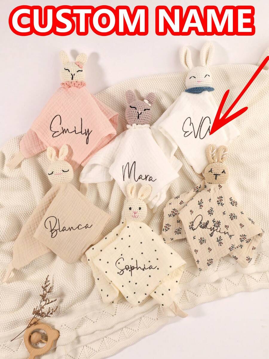 1pc Customized Embroidered Name Baby Face Towel, Handkerchief, Small Washcloth, Bib, Great Gift For Baby Boys And Girls