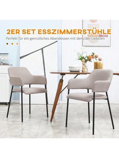 HOMCOM Set Of Dining Chairs, Kitchen Stoel Backrest, Padded Steel Legs Living Room, Kitchen, Beige, 54 84 Cm Aosom.De On The Website view 4