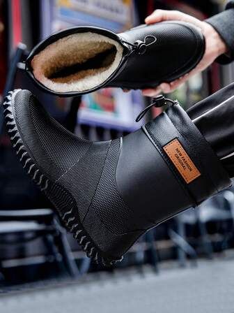 Fesd Ts Fashion Men's Drawstring Rain Boots Short Tube Couples Warm Lined Adult Rain Boots Non-Slip Durable Rubber Shoes For Kitchen Work Outdoor Car Washing Camping Fishing Waterproof Shoes Letter Beach Sports Outdoor TPR (Thermoplastic Rubber Material) Rain Boots Work Shoes Holiday Outdoor Autumn/Winter