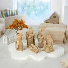 10件套迷你圣诞马槽摆件，守护场景装饰，祈祷祭坛微缩景观装饰，树脂手工艺术品，复活节礼物，家居桌面装饰，户外庭院门廊装饰 - 棕色 - 查看 8