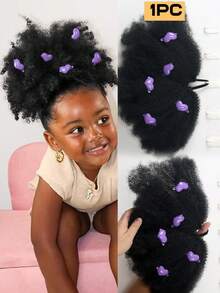 1pc Kids Braided Ponytail For Girl Big Go Afro Kinky Marley Ponytail With Elastic Bow Clip Soft Hair